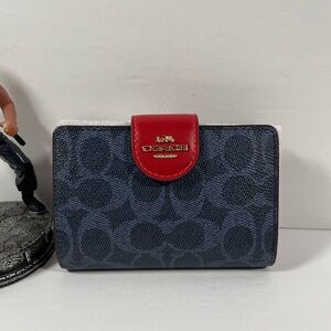 Coach Medium Corner Zip Wallet In Signature Canvas/Denim/Bold Gold CW786 NWT